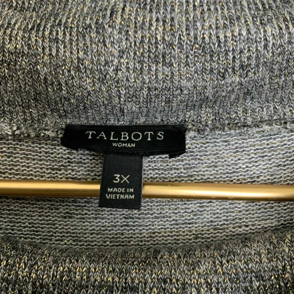 Talbots Plus Sz 3X Gray Tan Gold Metallic Cowl Neck Knit Lightweight‎ Sweater